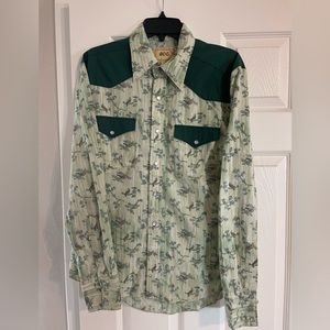 Western Bird Patterned Pearl Snap Size Small